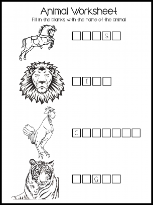 Animal Fill-In Worksheet - Fill in the blanks with the name of the animal
