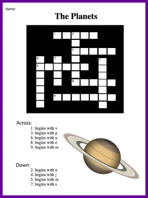 Planets Crossword Puzzle - The Planets