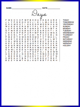 Days Word Search Puzzle