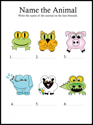 Name The Animal Worksheet - write the name of the animal on the line underneath