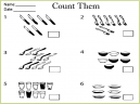Printable Math Worksheets Counting and addition  - Finding The Amount Of Each Eating Utensil