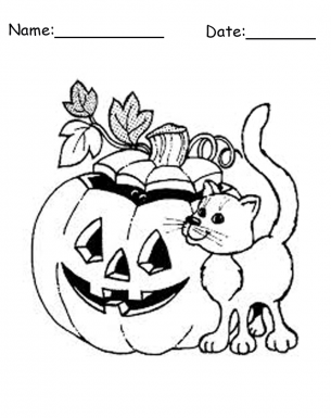 Cat & Pumpkin Printable Coloring Sheets