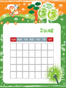 June Green Coloring monthly calendar