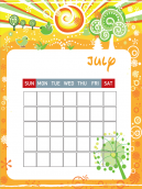 July Monthly Calendar Printable