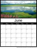 Printable June Monthly Calendars - Blank for use in any given year with this summer lake scene