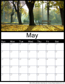 May Free Printable Monthly Calendar with beautiful lush trees - use for any year