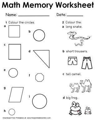 Circles and Tall-Short Math Worksheets