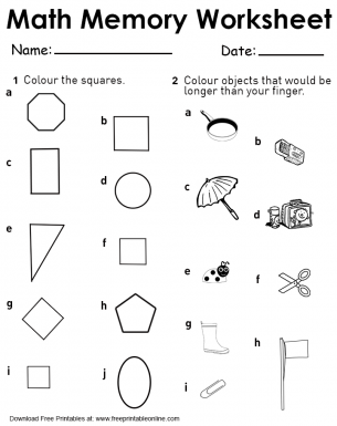 Squares and Longer Than Your Arm Math Memory Worksheet
