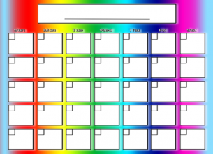 Rainbow Striped Them Blank Calendar that can be used for any month of any year