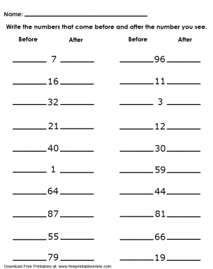Numbers Before and After Worksheet - Write the numbers that come before and after the number you see.