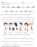 Alphabet and Alphabetical Order Worksheet - Fill in the gaps, write in CAPITALS, order childrens names - 3 in one worksheet