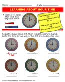 Learning About Hour Time Worksheet - Read the hour hand first. Then read the minute hand. Write the time in two ways. The first one is done for you.