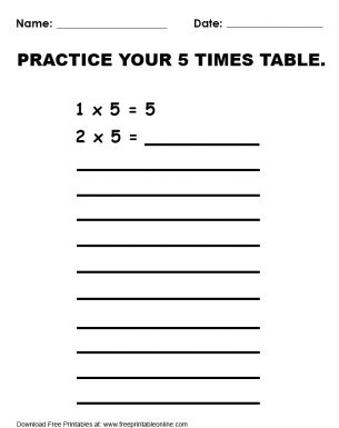 Practice Your 5 Times Table Worksheet