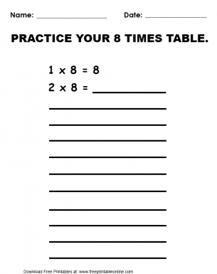 Practice 8 Times Table Worksheet