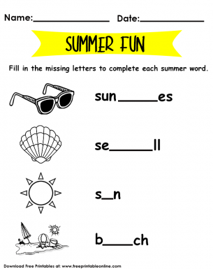Summer Words Worksheet