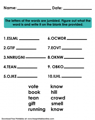Jumbled Words Kids Worksheet