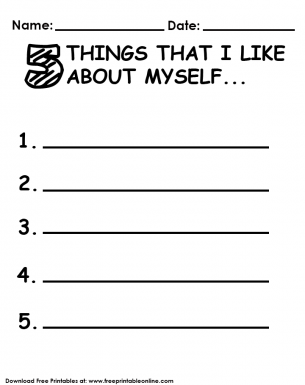 5 Things I like about Myself Worksheet