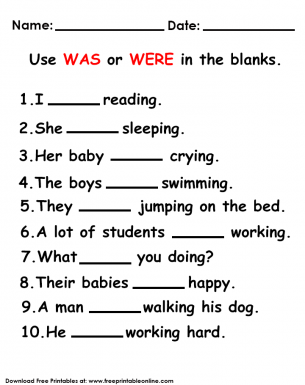 Was and Were Worksheet - Learning the difference between 