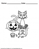 Halloween Cat Trick or Treat Coloring Pages - features a Halloween Cat Goes Trick or Treating With Jack-o-Lantern