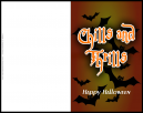 Creepy Chills and Thrills Halloween Card with bats flying form the center