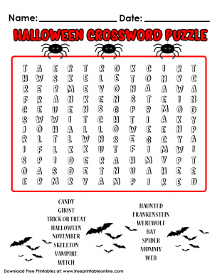 Halloween Word Puzzle a Crossword Puzzle with red Highlights