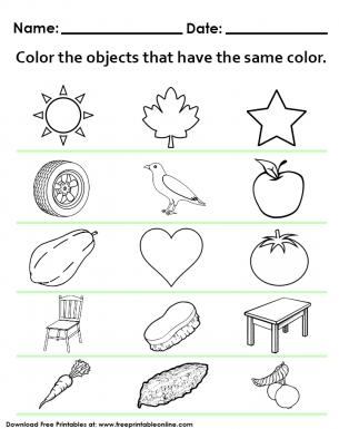 Same Color Object Worksheet - Lets color the objects that have the same color