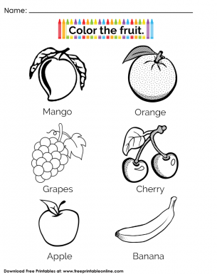 Fruit Coloring Page handout For Kindergarten Children - Color the fruit in the worksheet activity