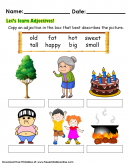 Adjective Kids Worksheet - Write the word that best describes the person or object in the picture.