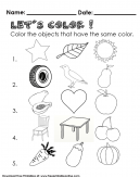 Identifying the same Color Kids Worksheet - Lets color in and color the objects that are the same