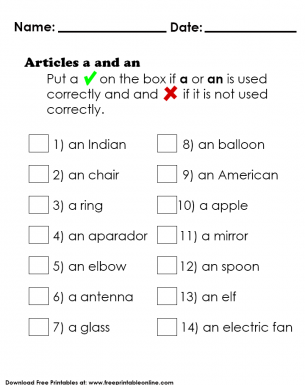 Articles 'a' and 'an'. Put a tick on the correct use of the article