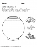 Fish bowl Cut out exercise, Color and Paste - Kids Worksheet