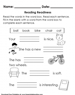 Completing the Sentences With The Correct Words Preschool Worksheet