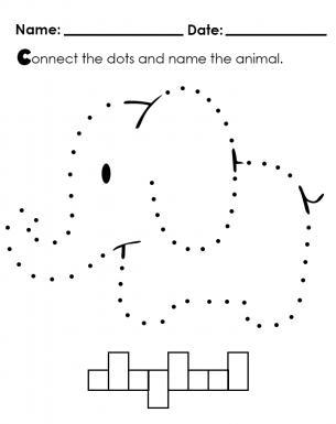Elephant Dot Tracing Template - Connect the dots and name the animal