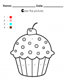 Color by Numbers with this cupcake coloring sheet