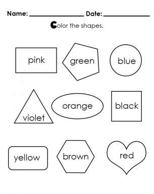 Learn While You Color in the Shapes - Preschool Worksheet