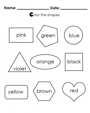 Color in the Shapes - Preschool Worksheet