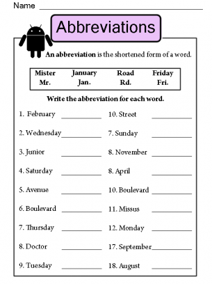 Abbreviations Worksheet 
