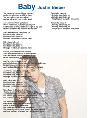 Justin Bieber Baby Lyrics Sheet