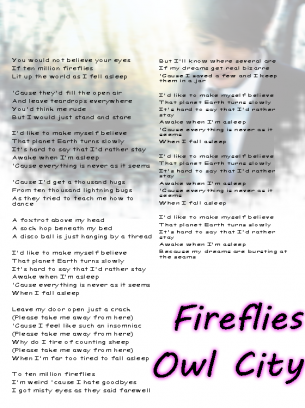 Owl City Fireflies Lyrics Sheet  