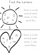 Find Letters Sun and Heart Worksheets