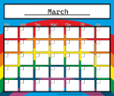 Monthly Calendars March that can be use for any year - cute and colorful rainbow design