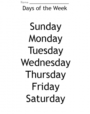 Week Days Worksheet