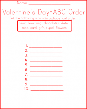 Valentine Worksheets ABC Order