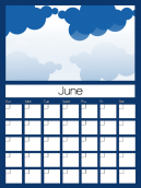 Printable June Monthly Calendars with a cloud design - Blank for use in any given year