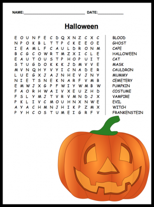 Halloween Word Search Puzzle