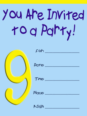 9th Birthday Party Invitation Cards - You are invited to a party