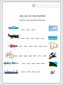 Means of Transport Worksheets