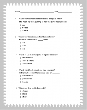 Spelling And Sentence Structure Worksheets