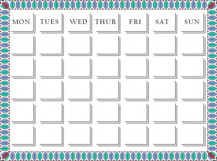 Teal Blank Calendars any week of any year