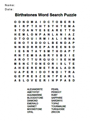 Birthstone Search Word Puzzle 